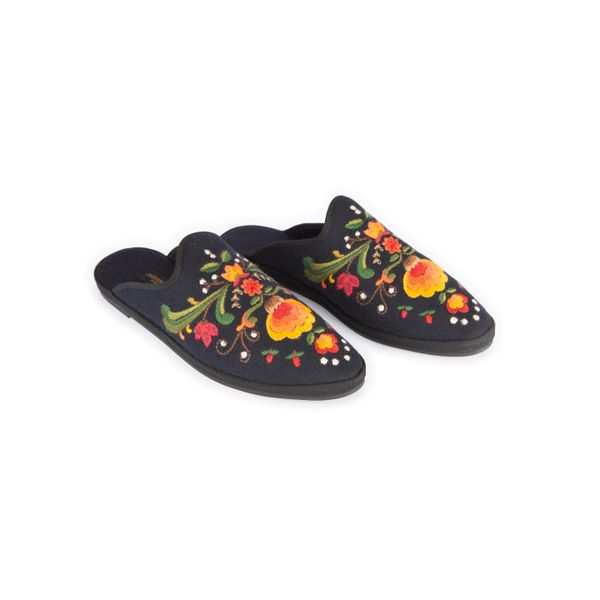 Hovedbilde Innstegs sko i ull m/brodering- grønn, gul, rød